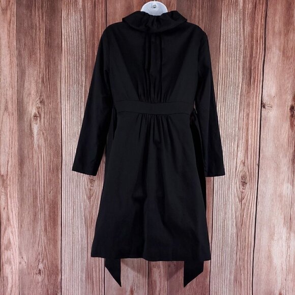 Lilly Pulitzer Size 4 Kelli Black Long Belted Trench Coat Jacket Ruffles Collar - Picture 5 of 16